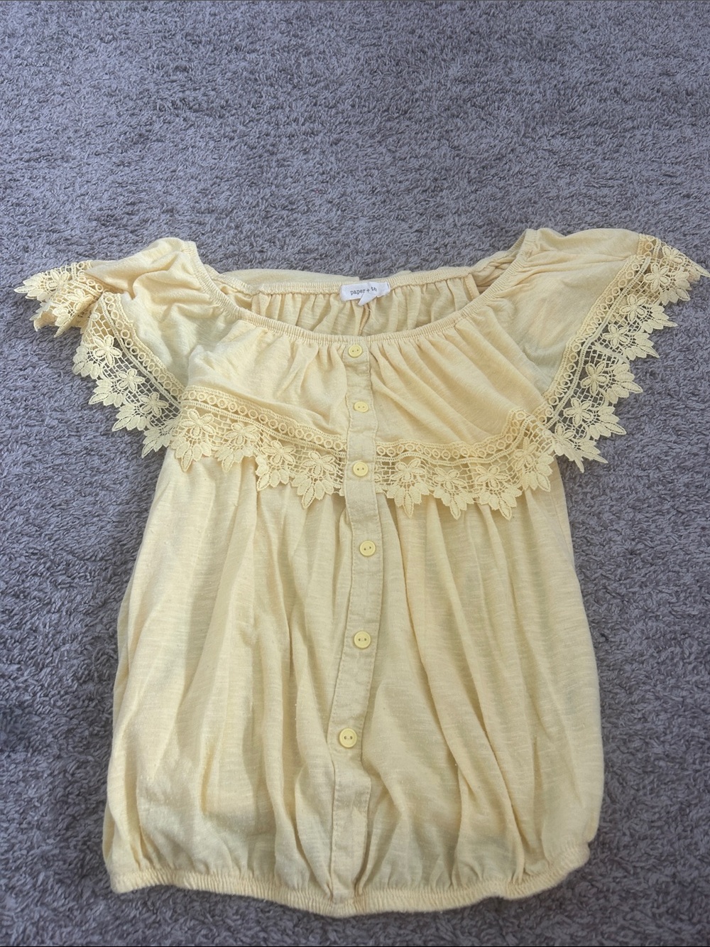 paper tee Pale Yellow Off-Shoulder Button Top